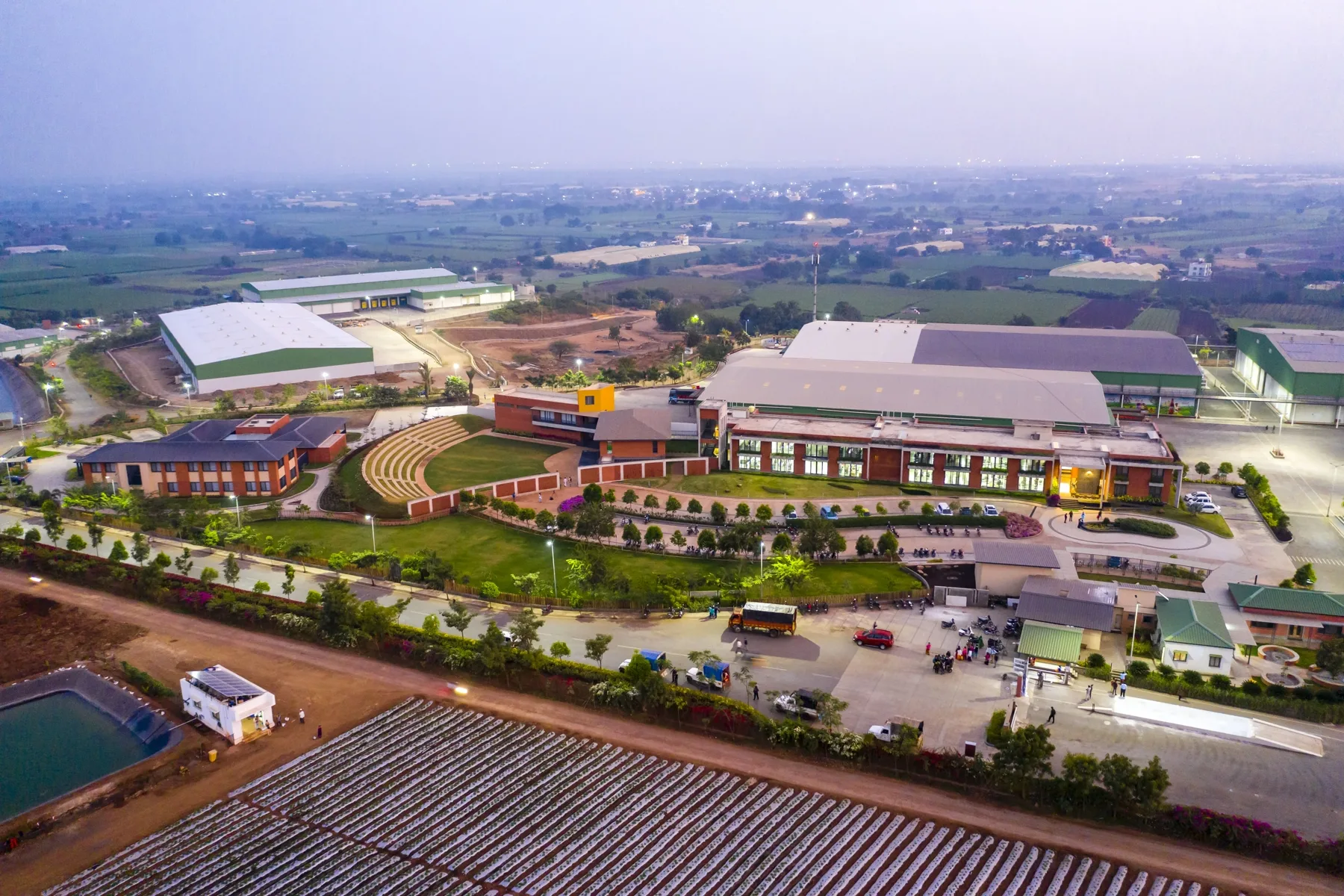 Aerial view of the Sahyadri Farms integrated processing and extraction facility at Mohadi, Nashik